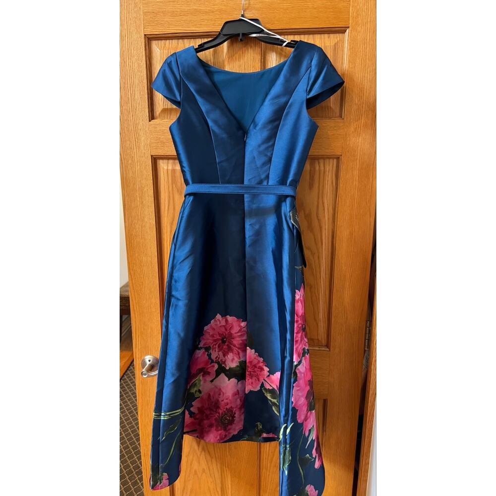 Kay Unger Ina Belted Midi Cocktail Dress - Dark Ink/french rose 6 - Picture 5 of 9